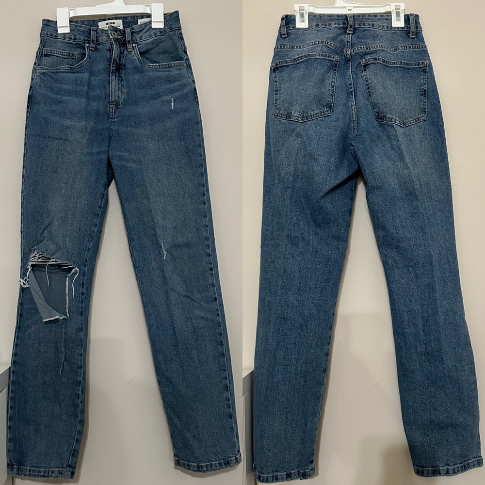 Medium Wash Denim straight leg - high waist jeans